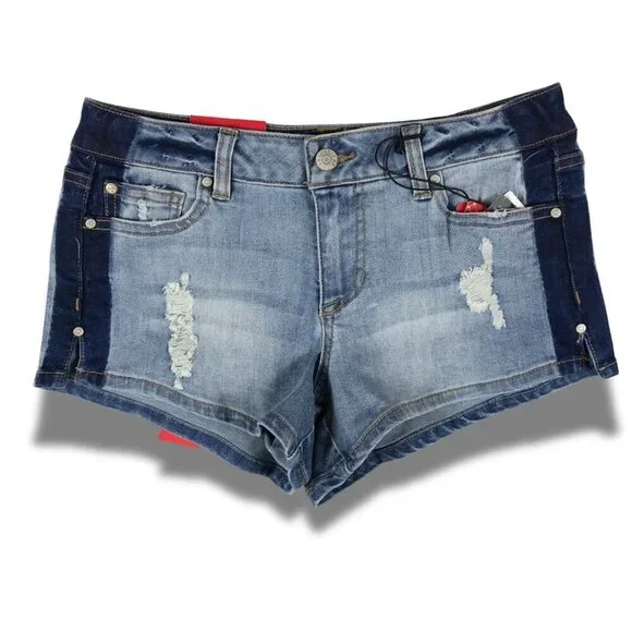 CELEBRITY PINK Colorblock Blue Denim Mini Jean Shorts NWT 3/26 - Picture 1 of 7